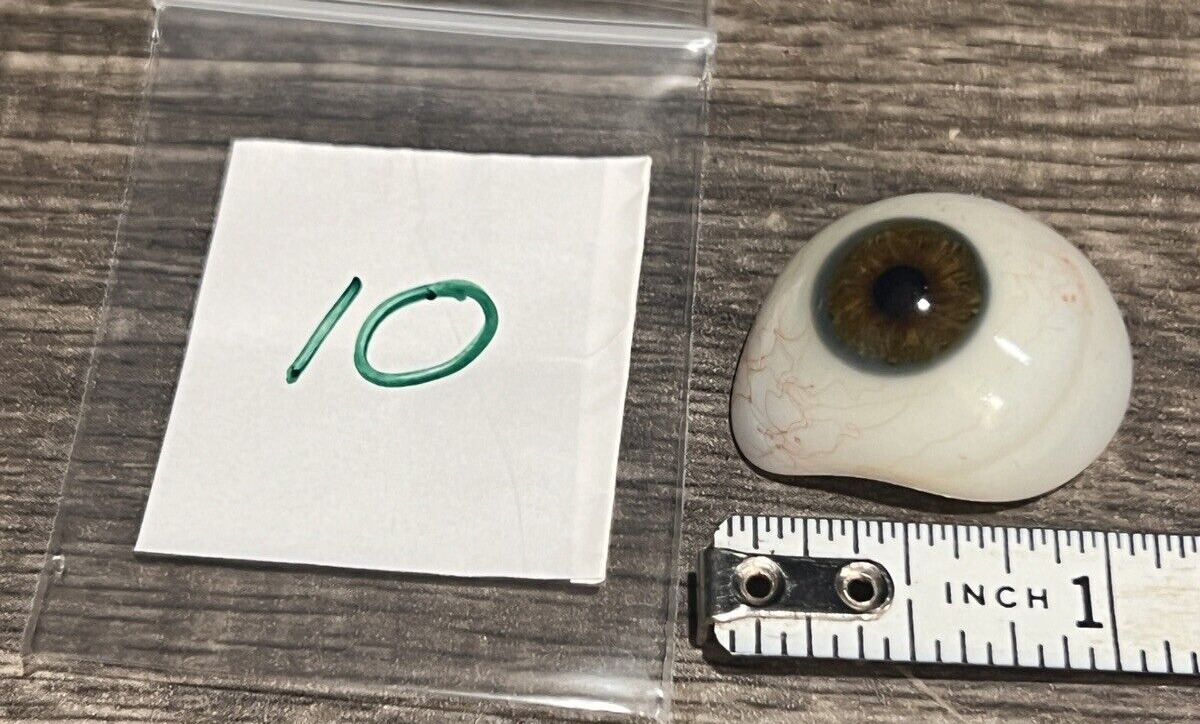Antique Optometrist EyeBall Prosthetic Blown Glass Brown blue ring bloodshot #10