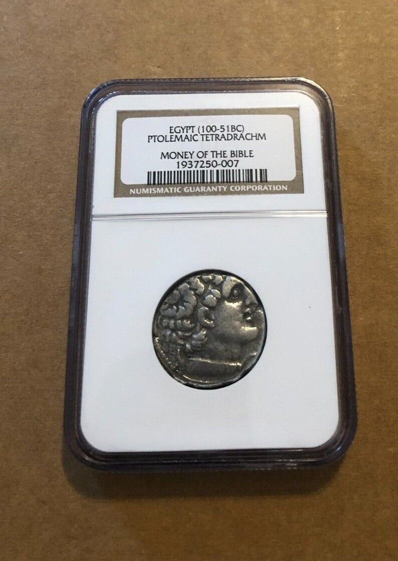 ANCIENT EGYPT PTOLEMAIC TETRADRACHM 100-51 BC NGC CERTIFIED  MONEY OF THE BIBLE 
