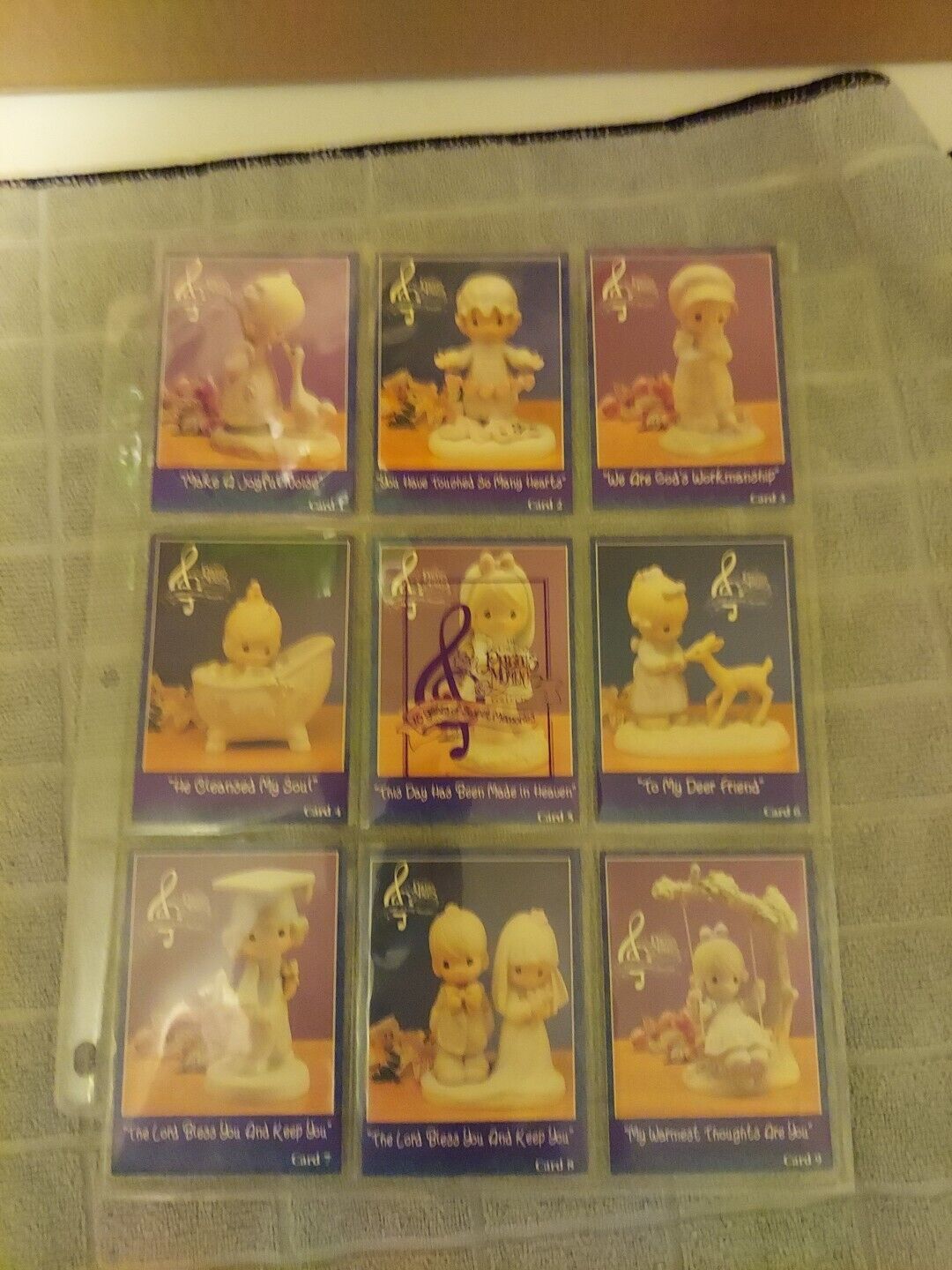 Vintage 1992 Precious Moments Trading Cards Set of 9 in Protective Plastic Sheet