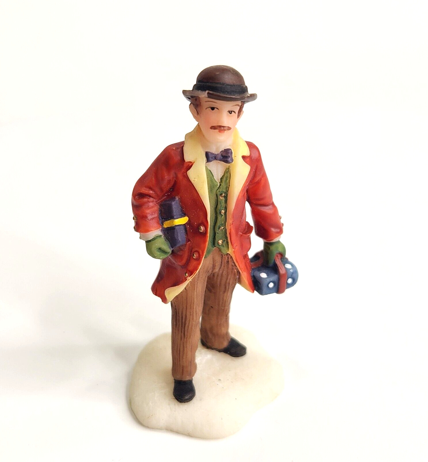 O'Well Christmas Village Resin Figurine Man Wearing Jacket Hat with Presents #6