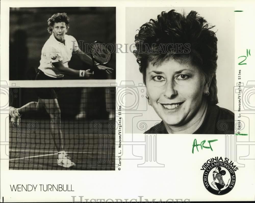 1987 Press Photo Tennis player Wendy Turnbull sponsored by Virginia Slims.