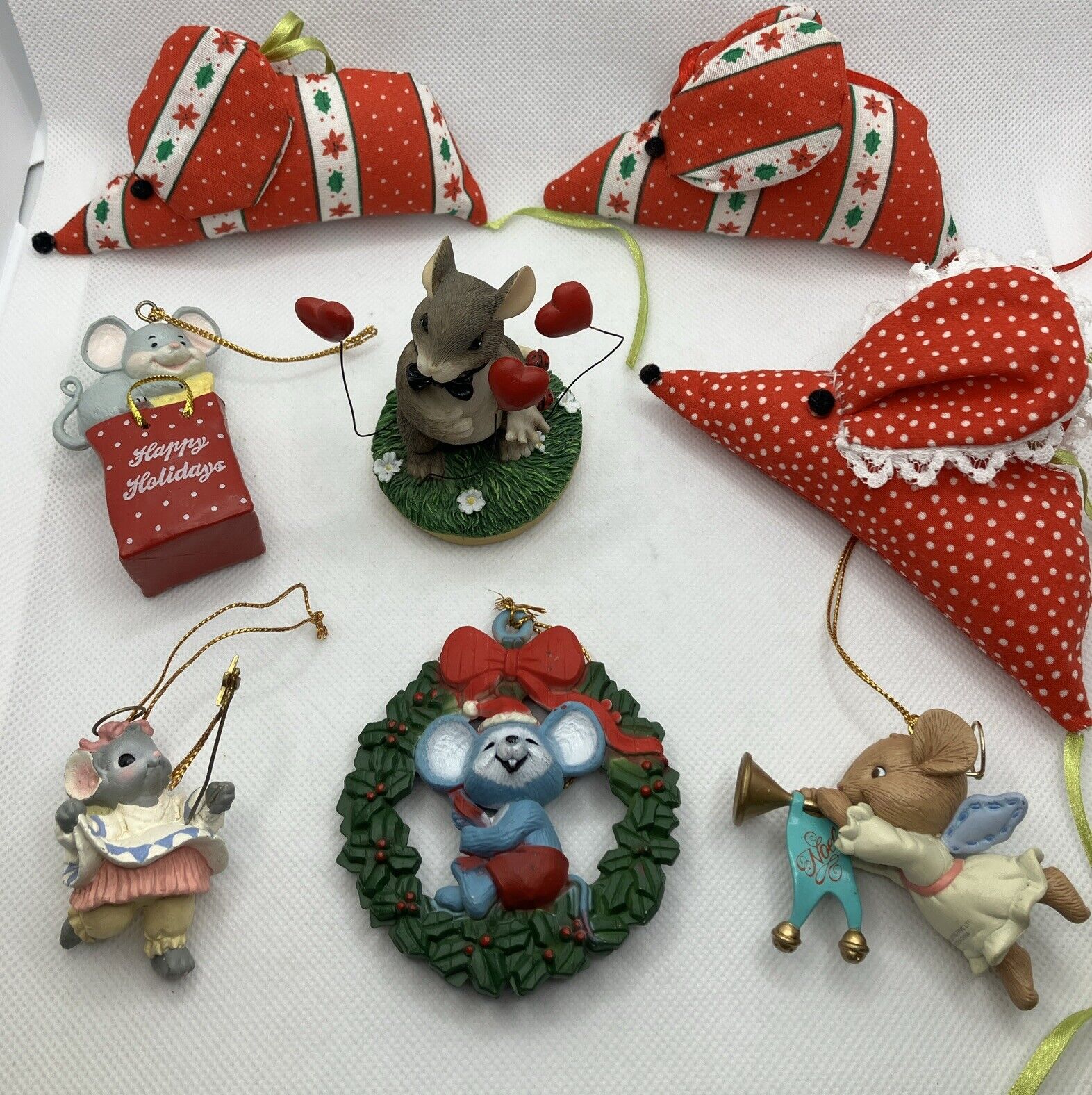 Asst Lot 7 Christmas Mice Ornaments +Charming Tails Hearts A flutter Lustre Fame