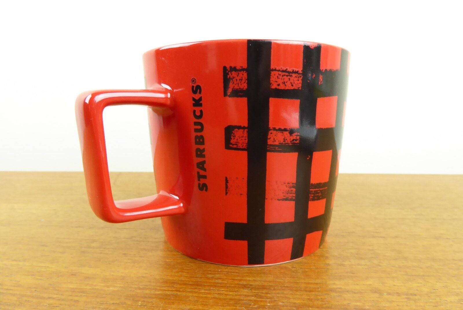 2016 Starbucks Black and Red Plaid Christmas Mug - Squared Handle