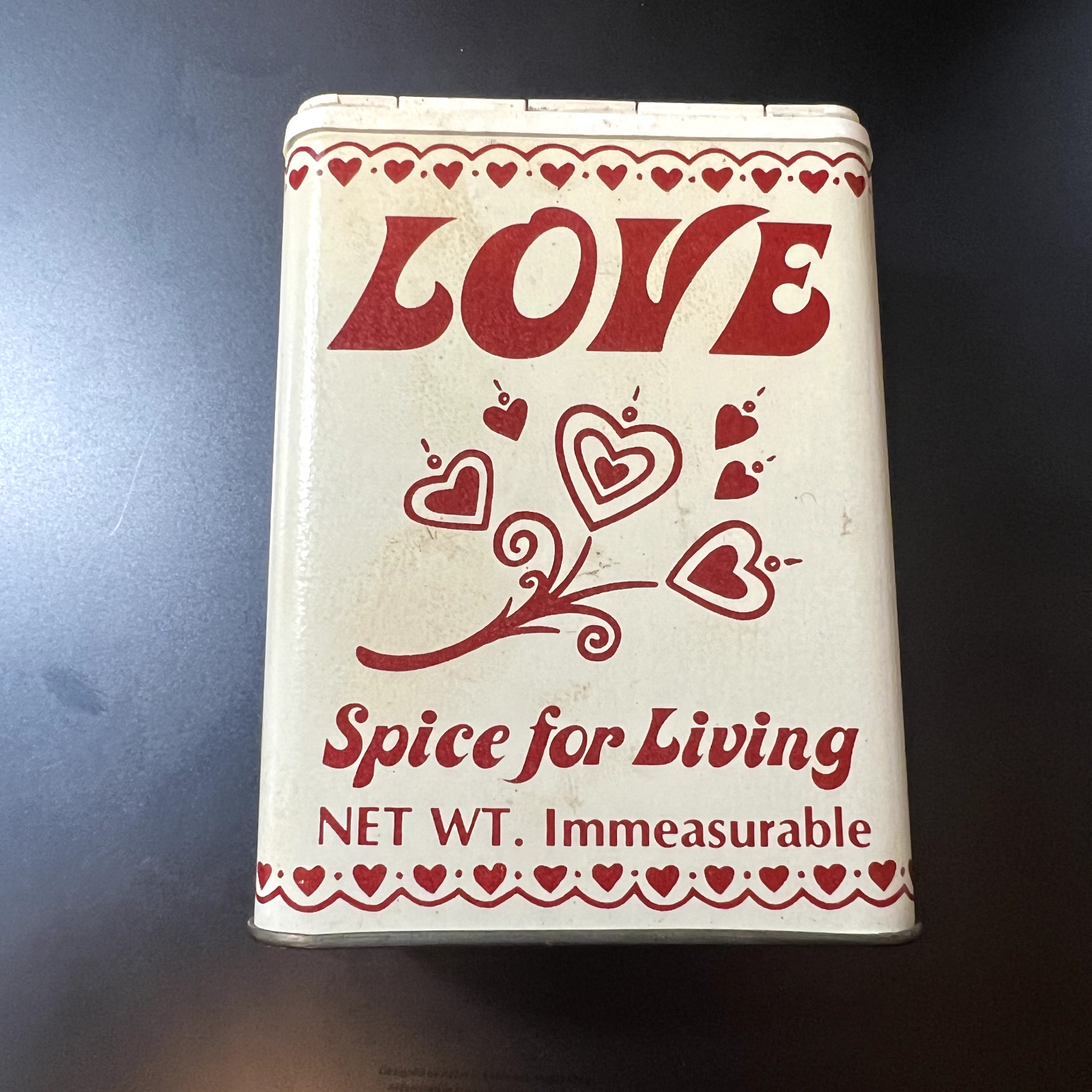 Vintage LOVE Spice for Living Tin Immeasurable Cook Gift 1982 Red