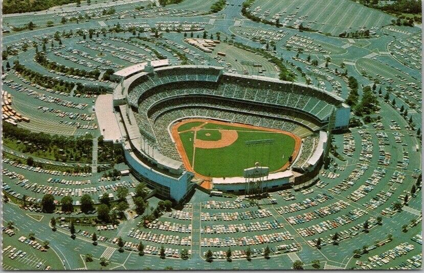 c1960s DODGER STADIUM Los Angeles California Postcard Aerial View Chavez Ravine