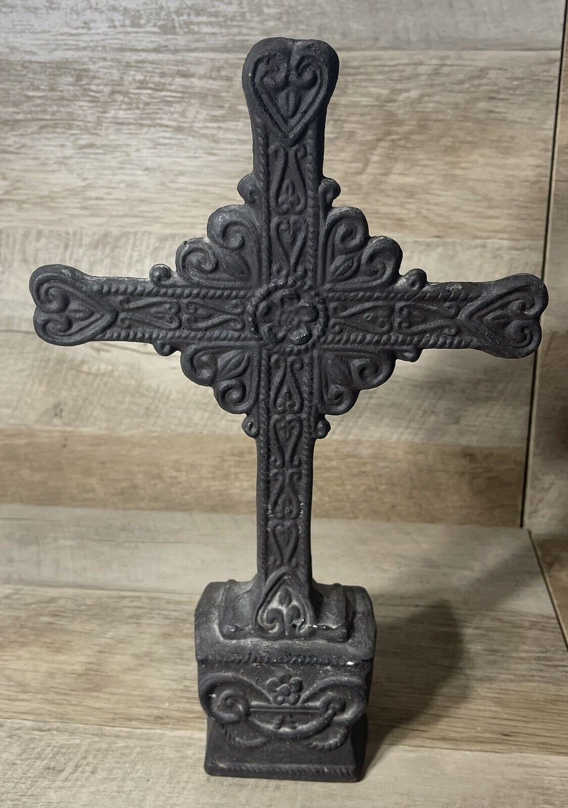 Vintage 12 Inch Standing Cast Iron Celtic Knot Cross Religious Statuary HEART