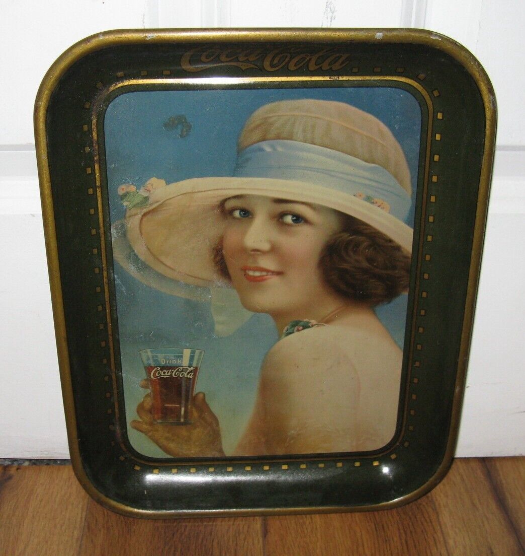 VTG Original 1921 H.D. Beach Co Coca-Cola SUMMER GIRL Green Tin Advertising Tray