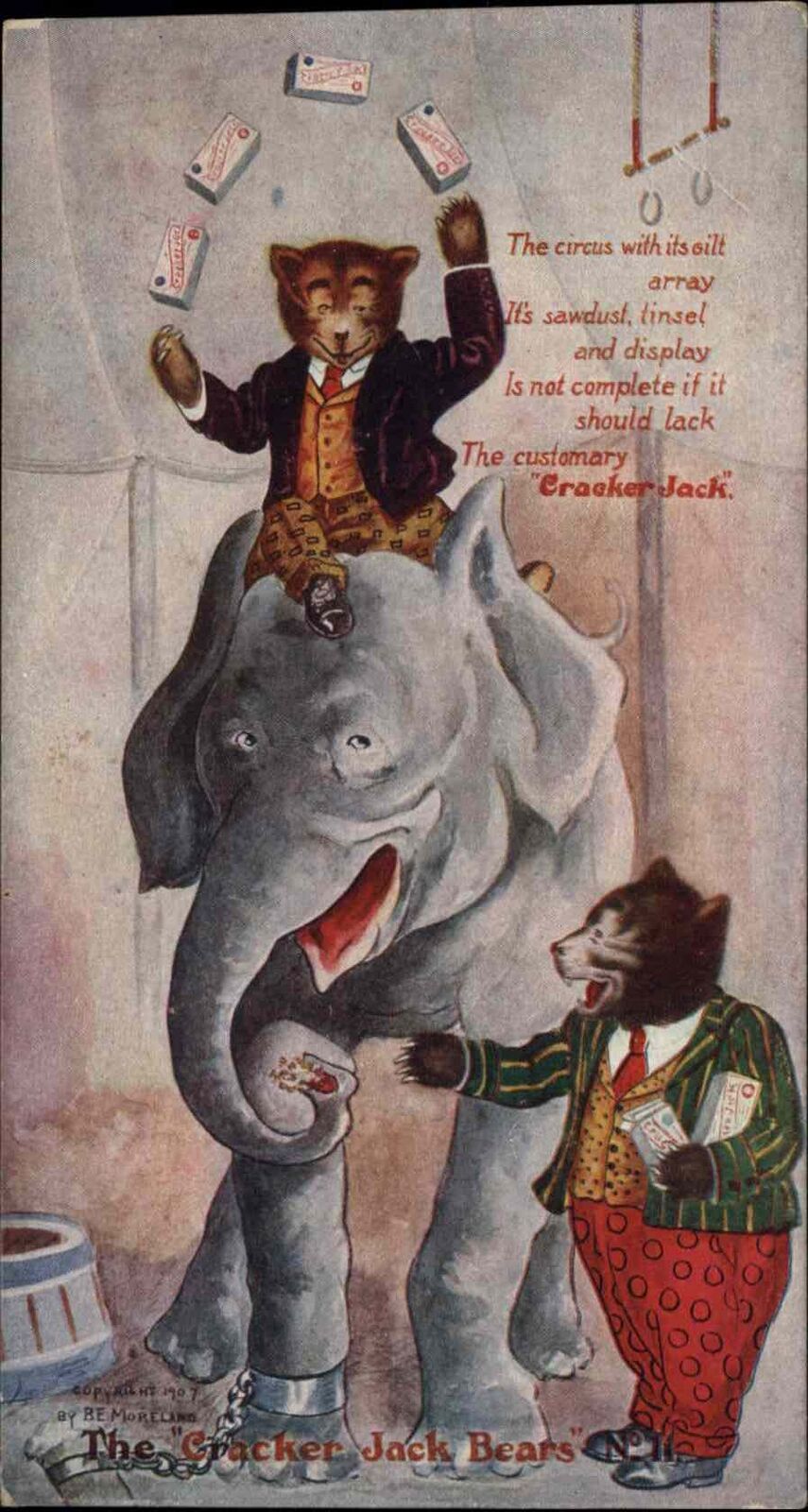Cracker Jack Roosevelt Bears Advertising Elephant #11 c1910 Postcard