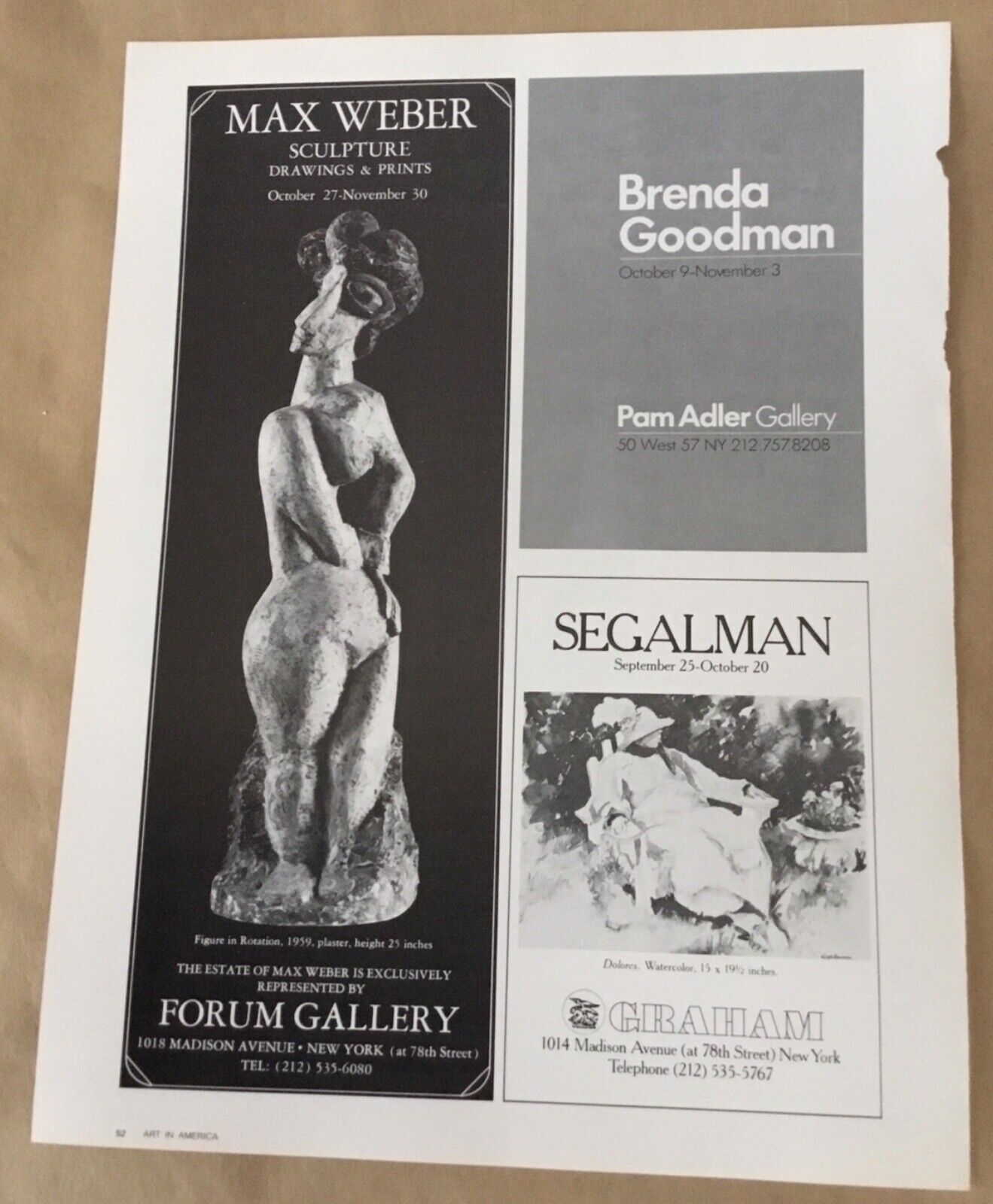 Max Weber Richard Segalman gallery exhibition print ad 1979 vintage magazne art