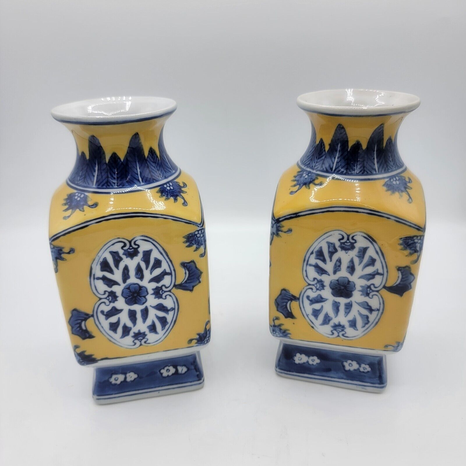 Antique VASE Oriental  Porcelain Yellow/ Blue Floral Design w/ Marking