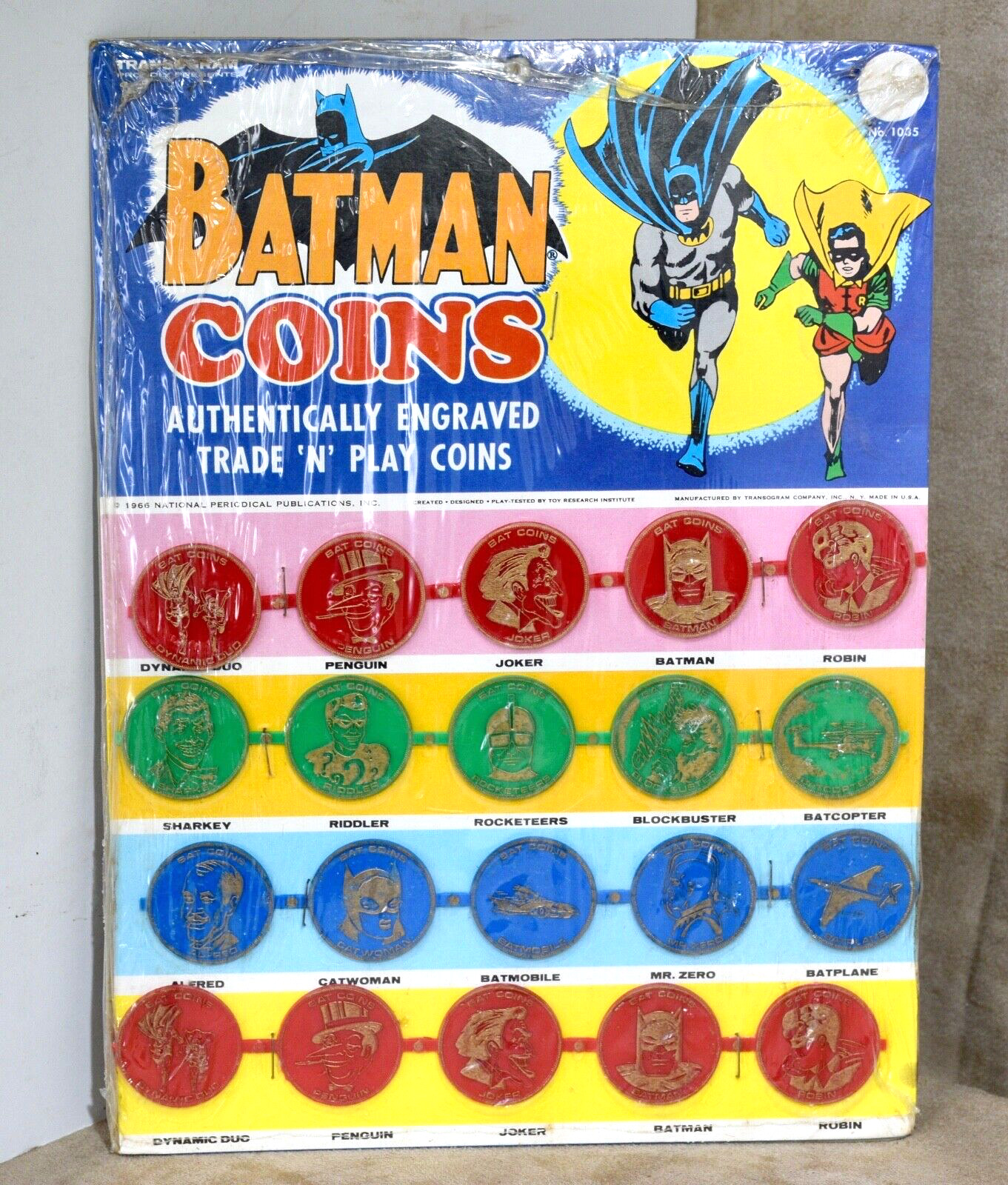 1966 Transogram BATMAN COINS Set DC Comics NOS Plastic New-On-Card
