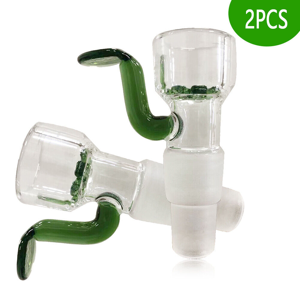 14mm 18mm Dual purpose with Green Handle Glass Slide Bowl Glass Water Pipe 2PCS