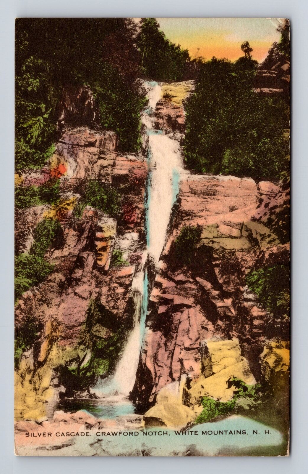 White Mountains NH-New Hampshire Silver Cascade Crawford Notch Vintage Postcard