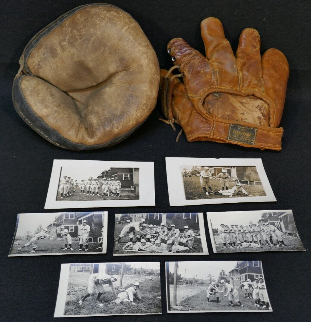 WWII Era Womans Baseball Team Photos / Glove / Catchers Mitt Vintage Female Team