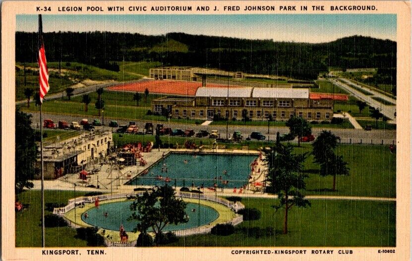  Postcard Legion Pool, Civic Center & Johnson Park Kingsport TN Tennessee  F-406
