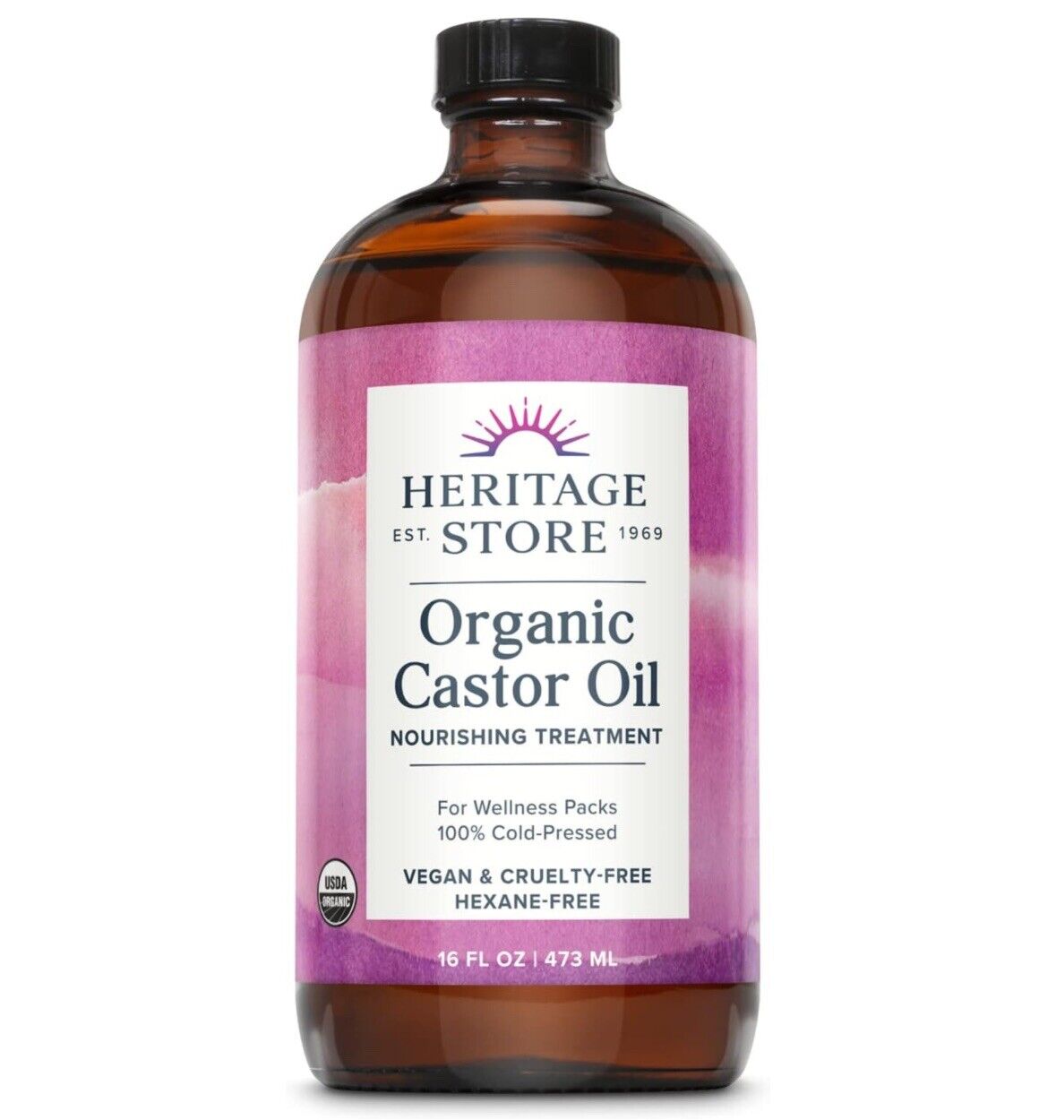 Heritage Store Organic Castor Glass Bottle Cold Pressed Rich Hydration Hair Skin