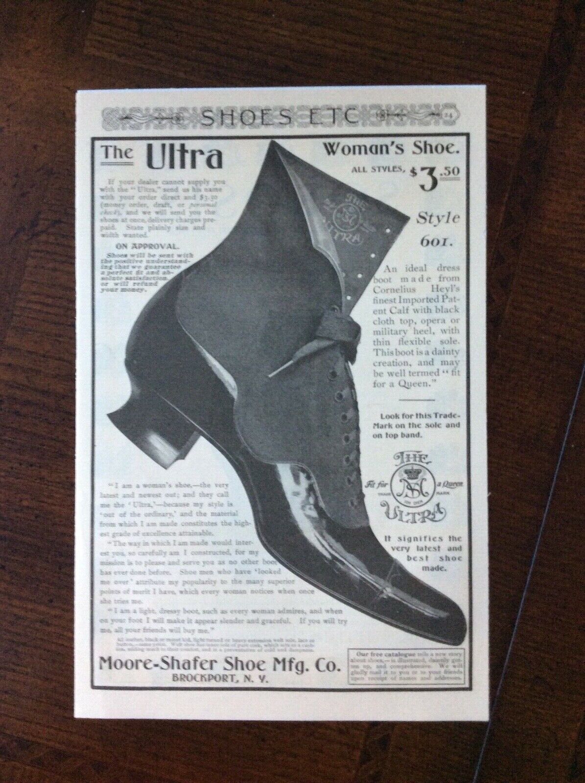 1899 vintage original ad Moore-Shafer Shoe Manufacturing Company