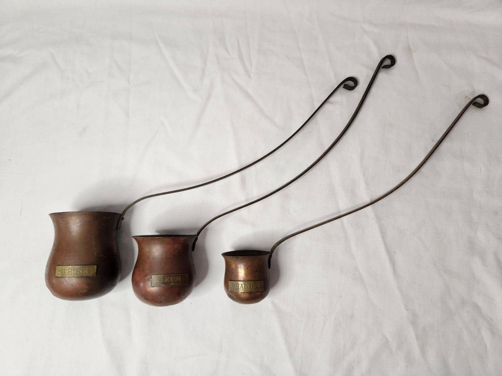 Vintage Trio of Copper & Brass Ladles; Whisky, Rum, And Brandy - Man Cave Decor