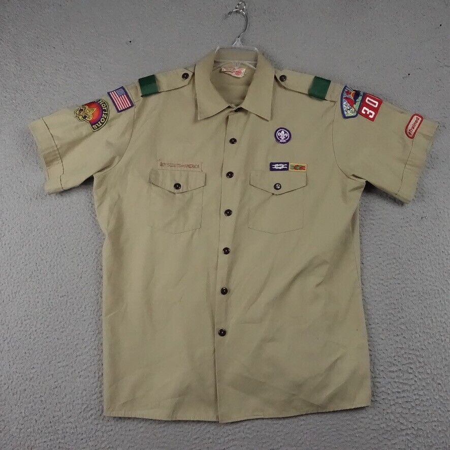 VINTAGE Boy Scouts Of America Scout Uniform Shirt Mens XL BSA Patches USA