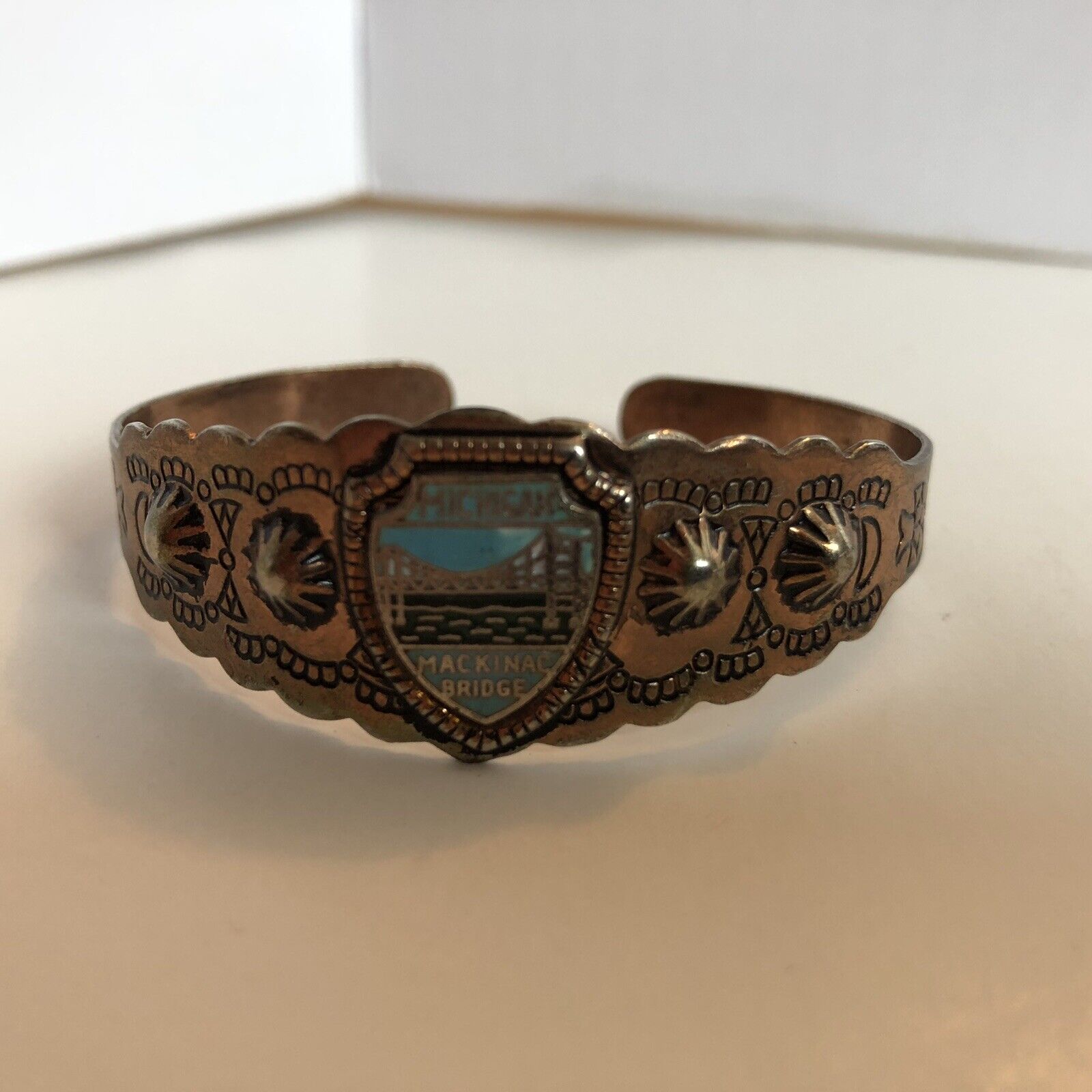 Vintage Michigan Mackinac Bridge bracelet copper tone smaller size