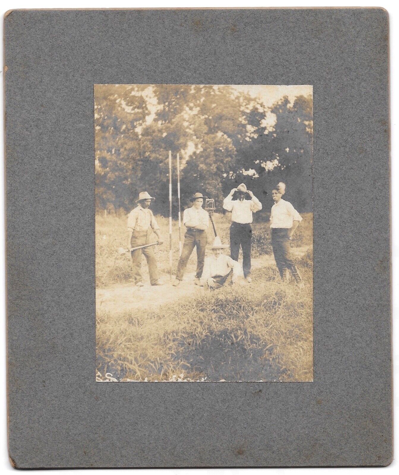 Antique Cabinet Card Photo Early Railroad Workers Men Surveying Construction