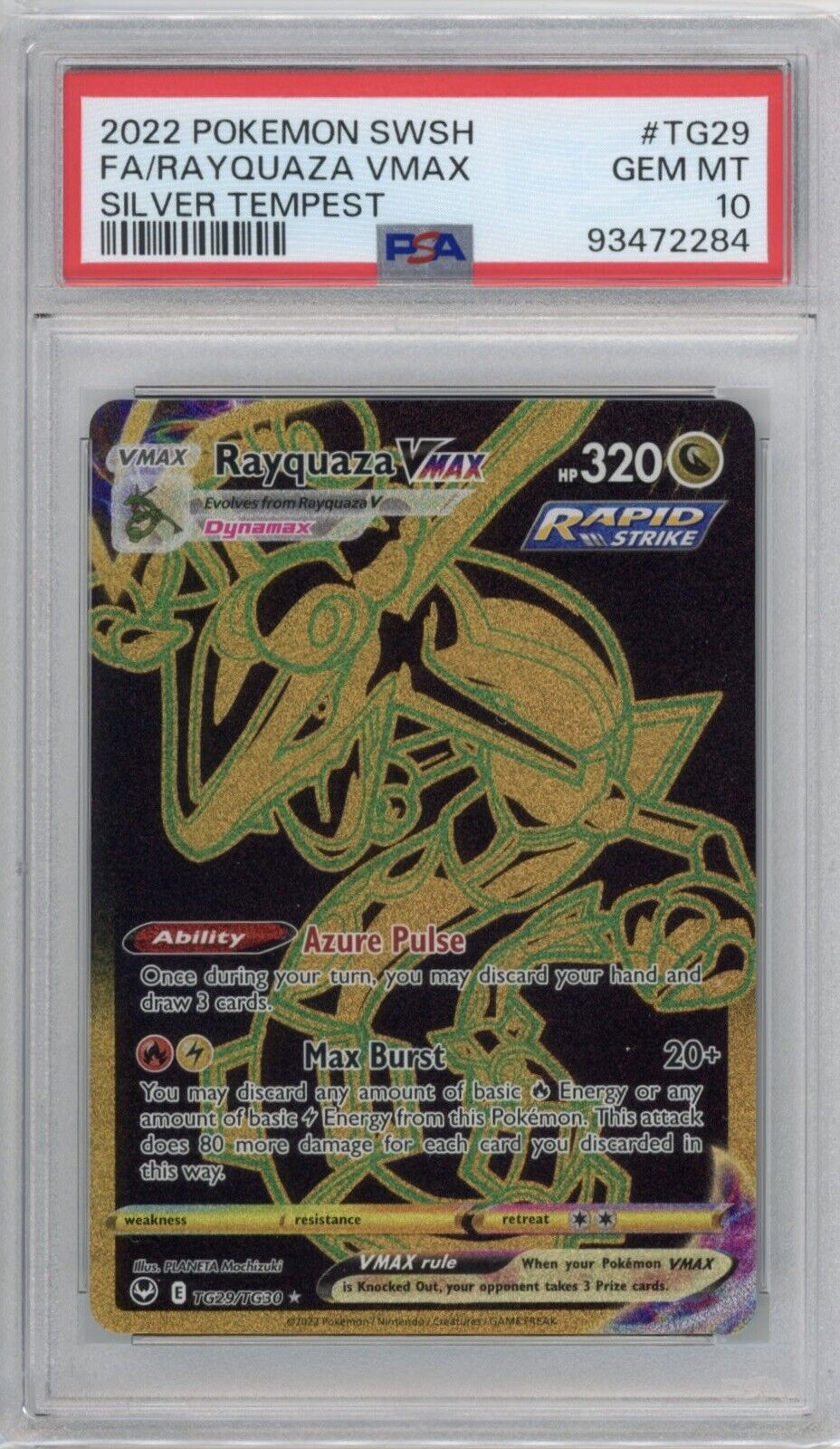 Rayquaza VMAX TG29 Full Art Silver Tempest - Pokemon Card - PSA 10 GEM MINT