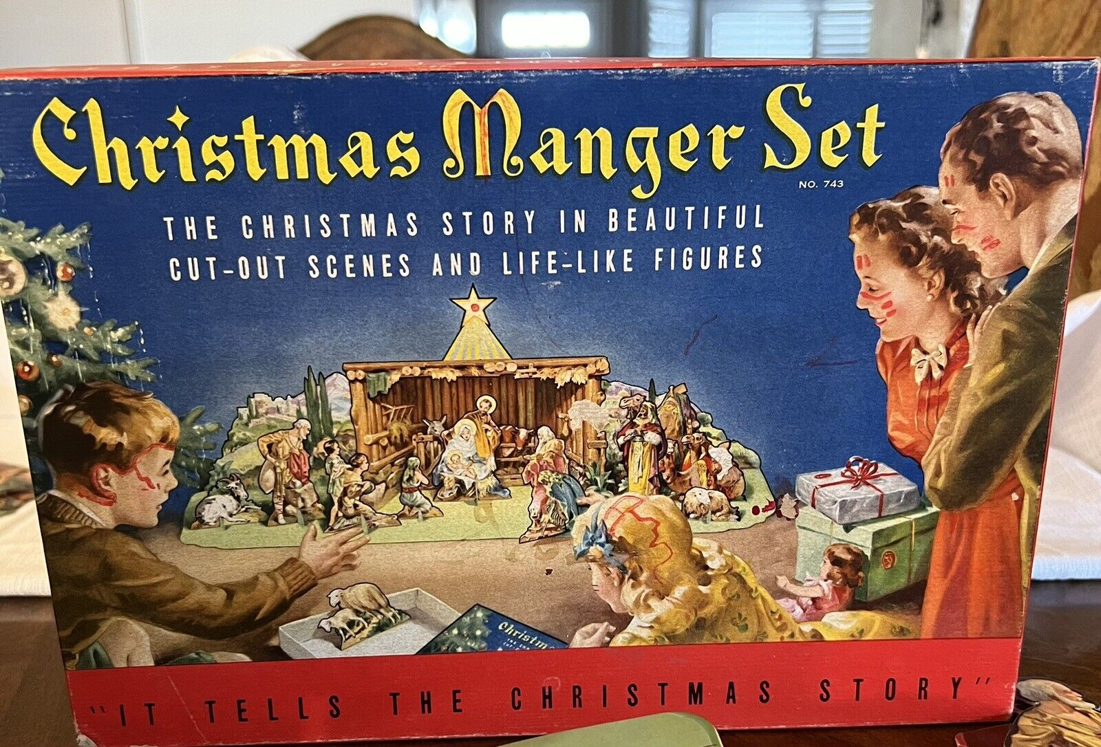 Vintage Christmas Manger Nativity Set Cardboard No. 743 in Original Box
