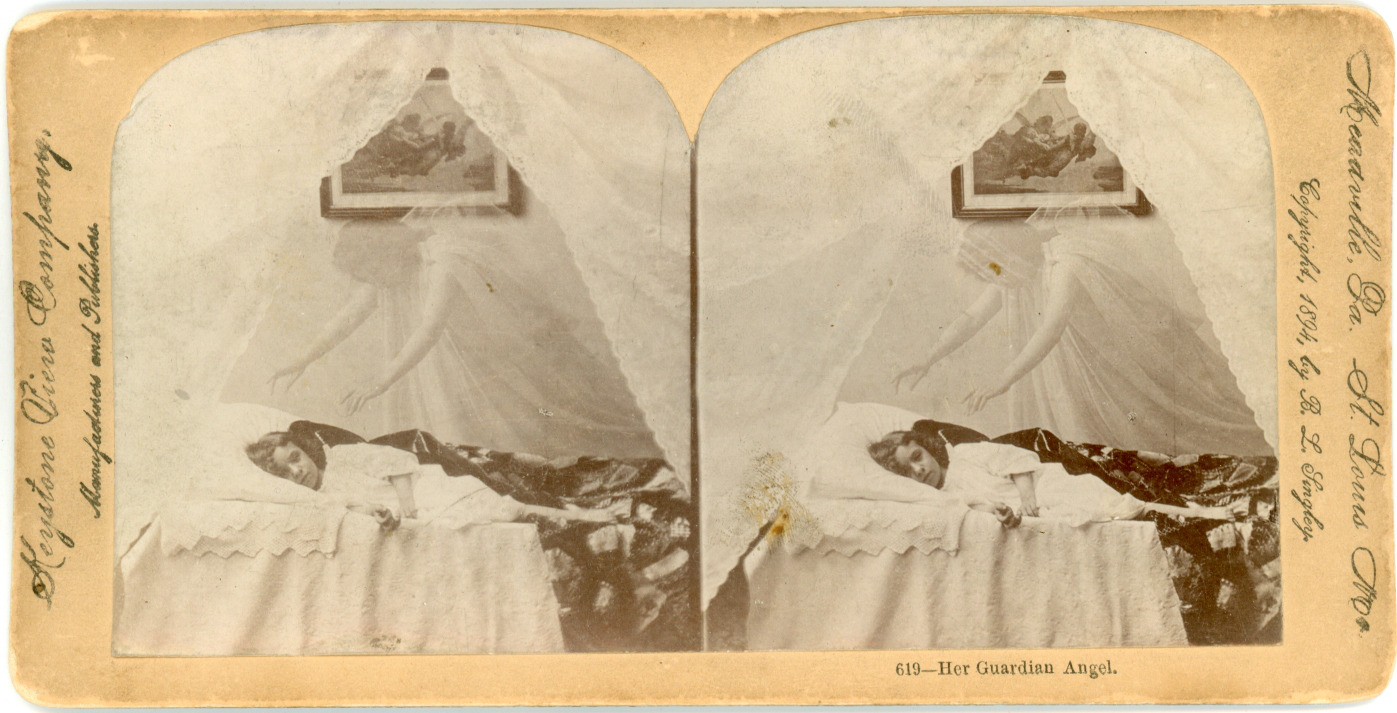 Vintage Stereo, A Little Girl Guardian Angel, Ghost, 1894 Stereo Card - Keystone