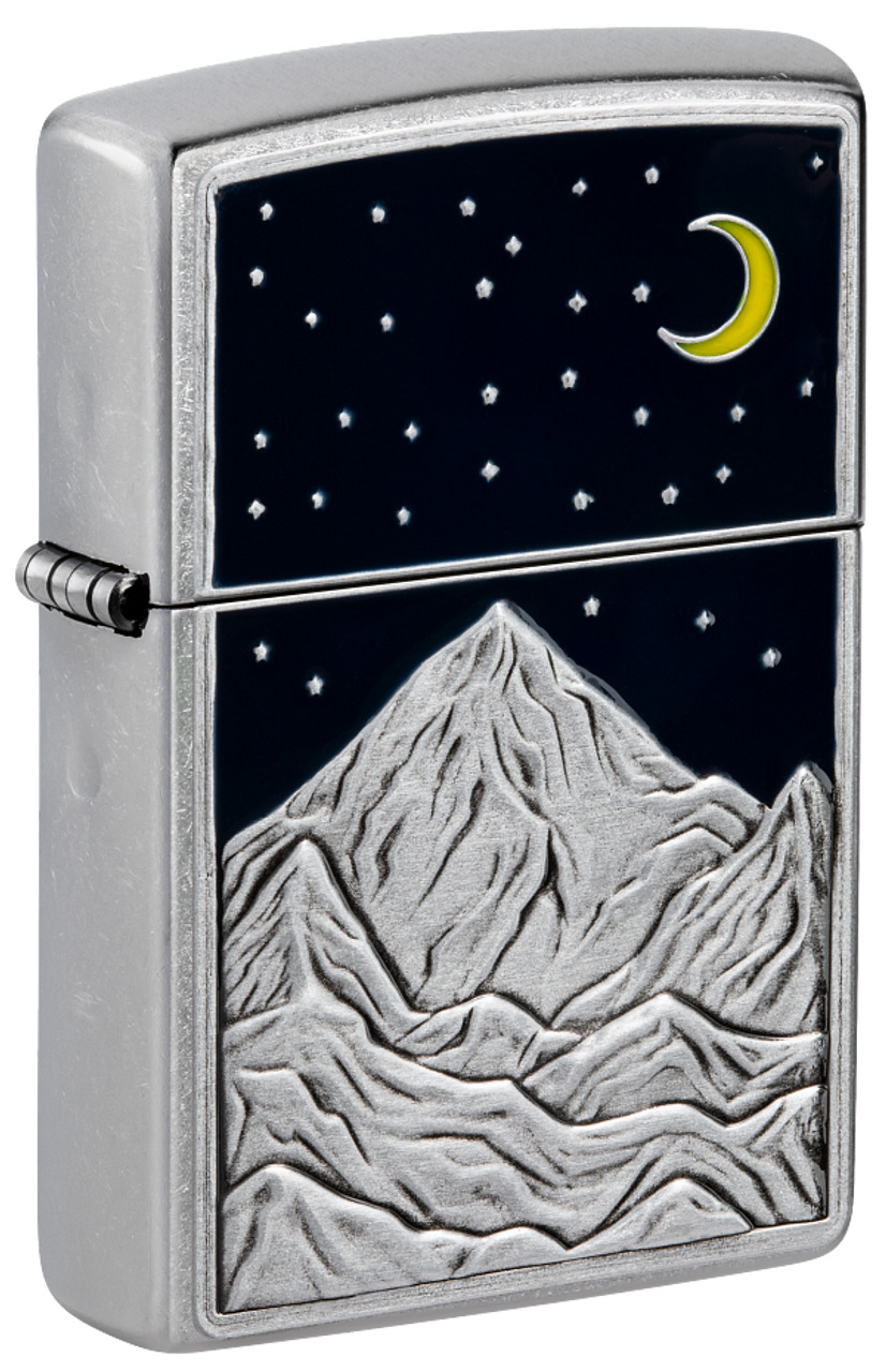 New Zippo Windproof Lighter Night Sky Mountains Under Stars Emblem Design 48632