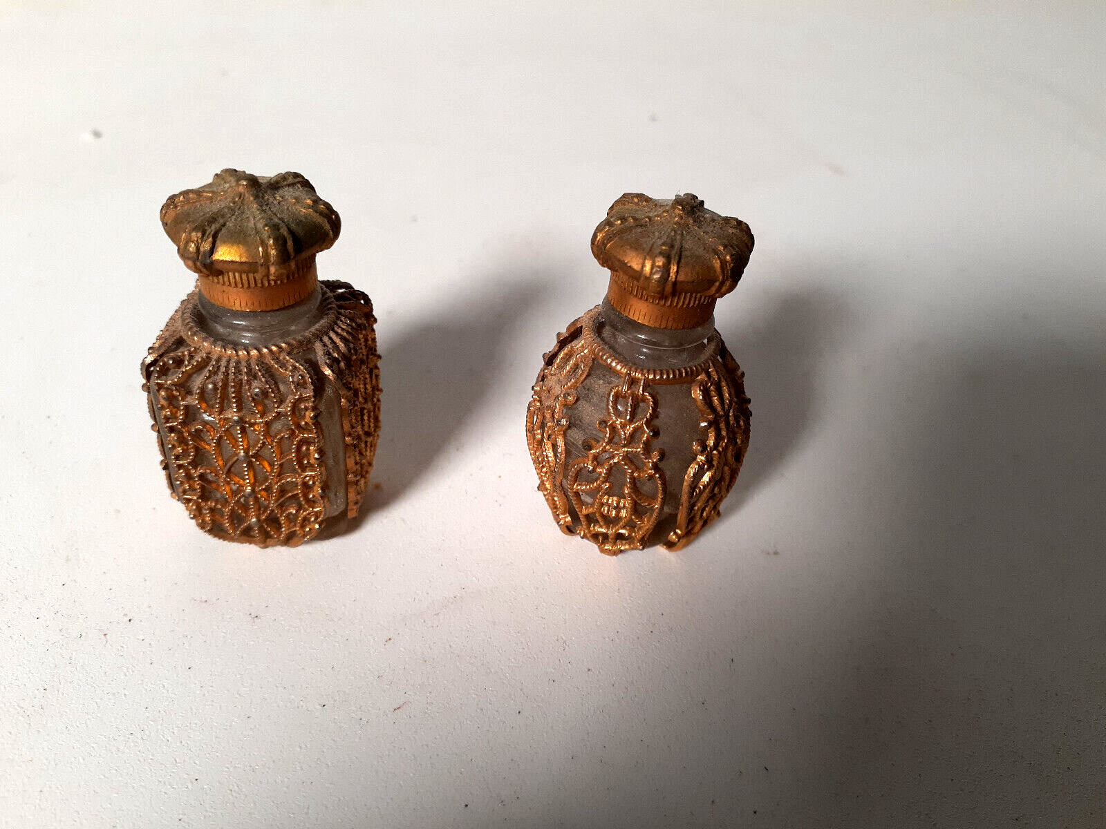 Vintage Pair of Miniature Perfume Bottles, Intricate Design