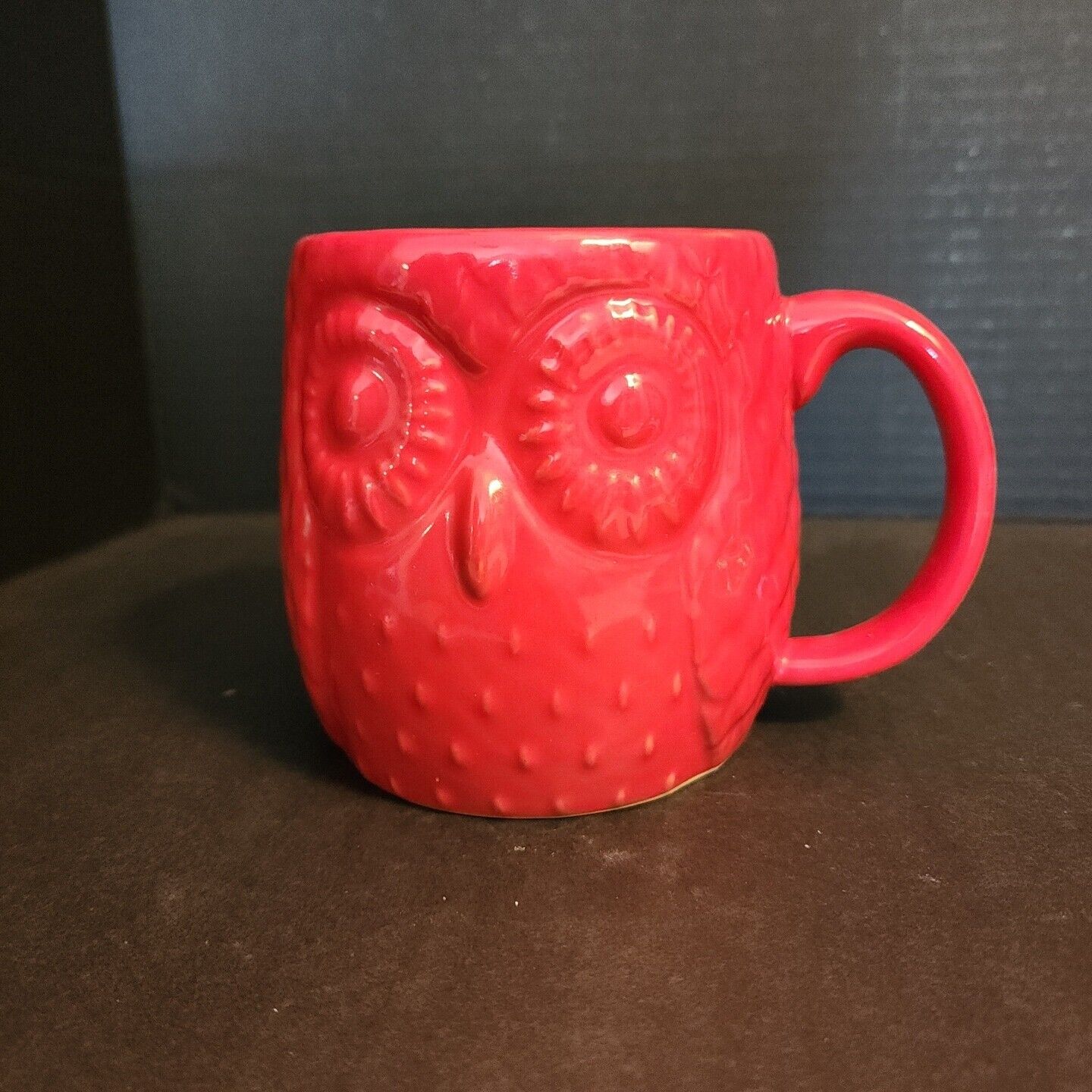 West Elm Red Embossed 3D OWL Mug Oversized Ceramic Cup 20 oz 