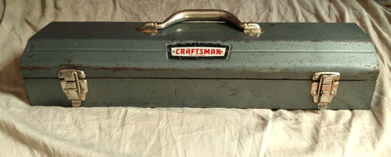 Vintage Craftsman Crown Logo Tombstone Hip Roof Metal Tool Box 🇺🇸 w/Tray