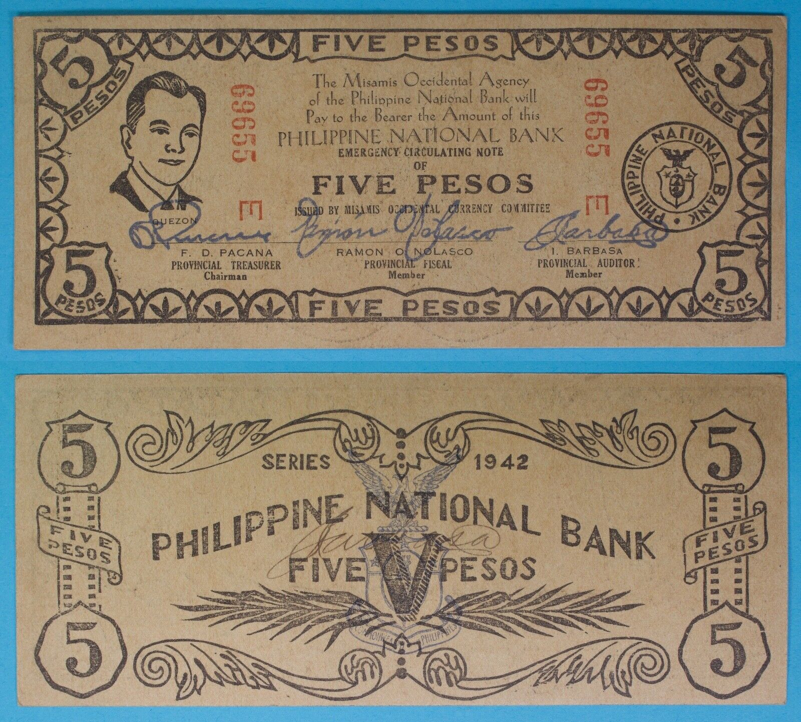 1942 Philippines ~ Misamis Occidental 5 Pesos ~ UNC ~ WWII Emergency ~MOC-108