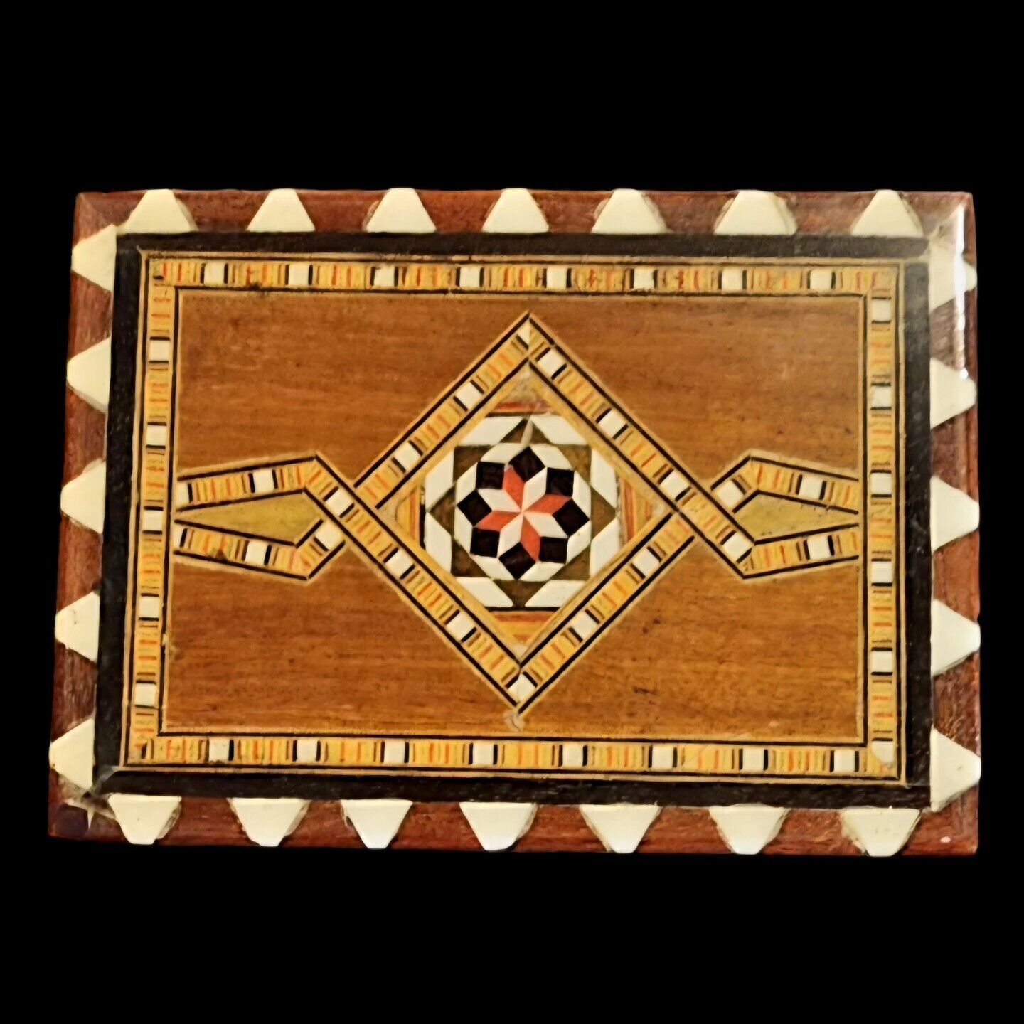 Vintage Spanish Inlaid Wood Marquetry Jewelry Trinket Box Lined Made in Spain