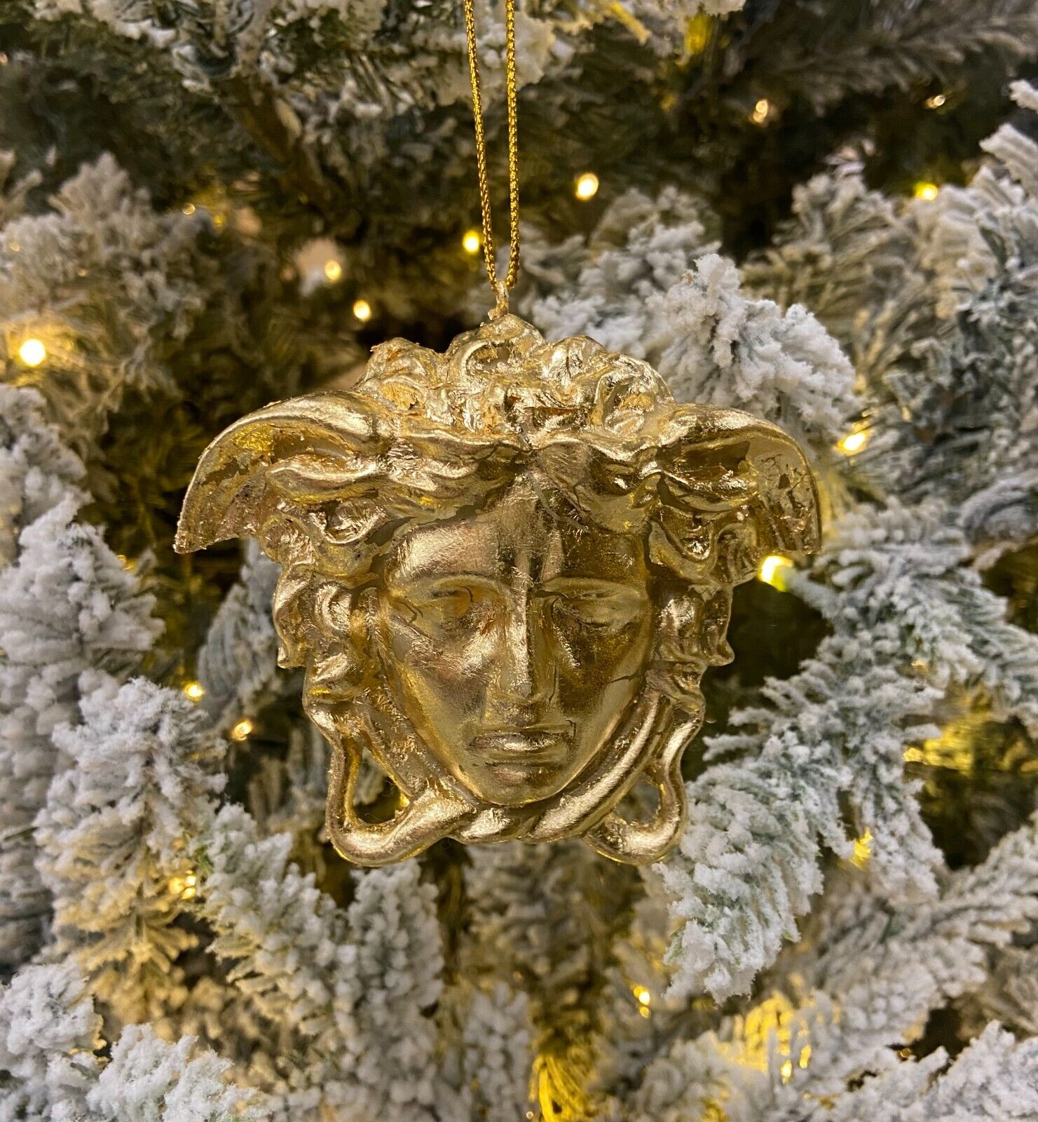 GOLD LEAF VERSACE STYLE MEDUSA LARGE 5 INCH ORNAMENT CHRISTMAS LUXURY HOME DECOR