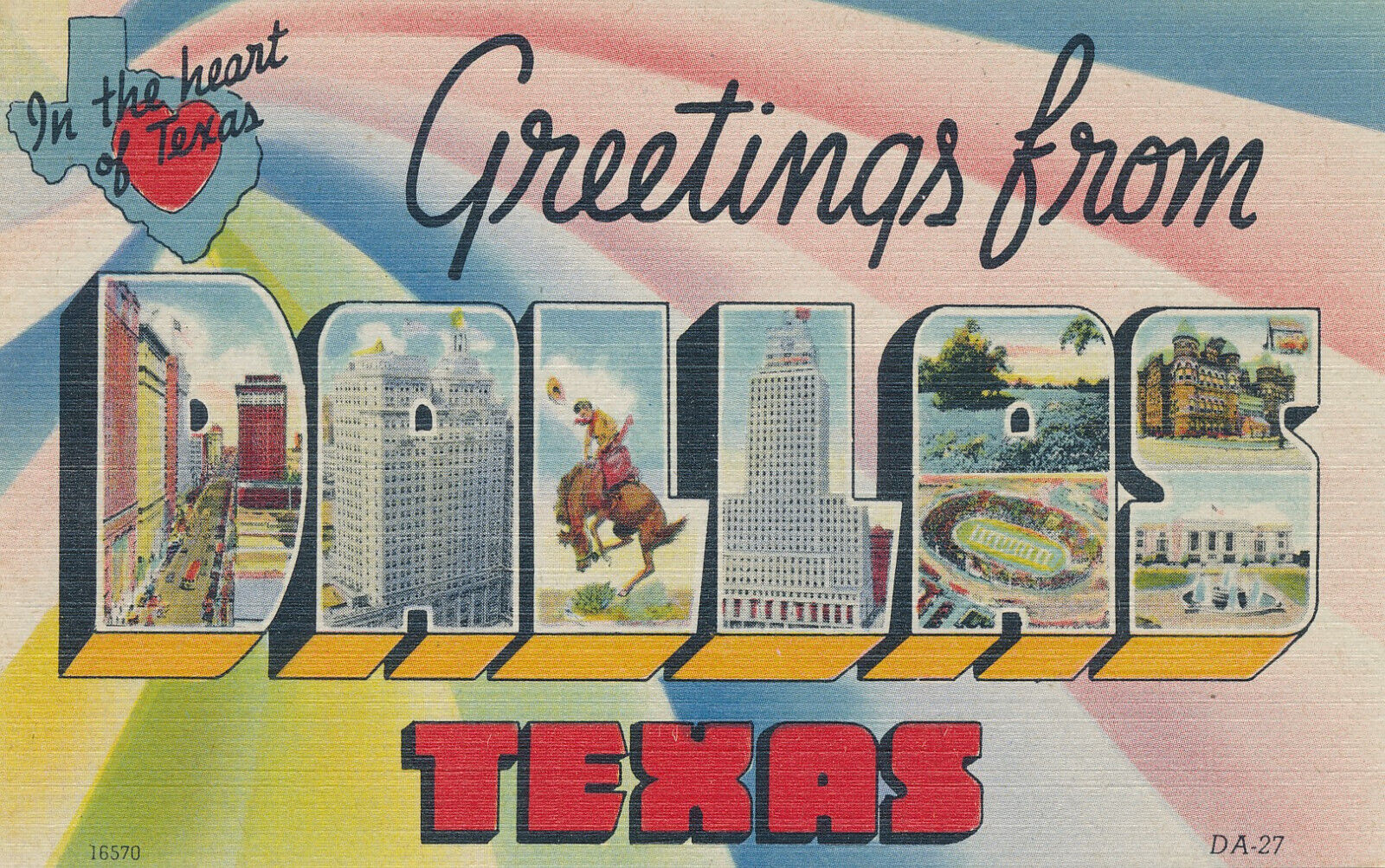 Unmailed linen Big Letter Dallas Texas TX #929