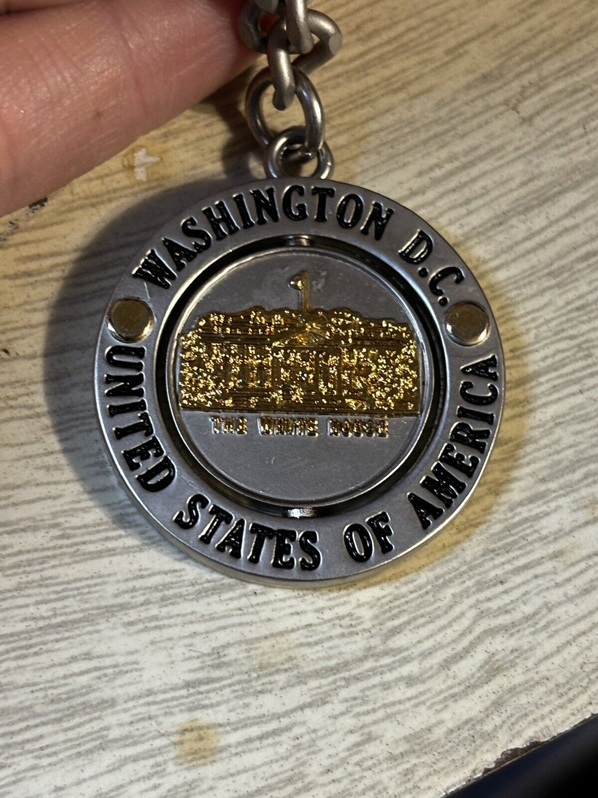 Vintage Washington DC Silver  Spinner Travel Souvenir Keychain Key Ring Charm