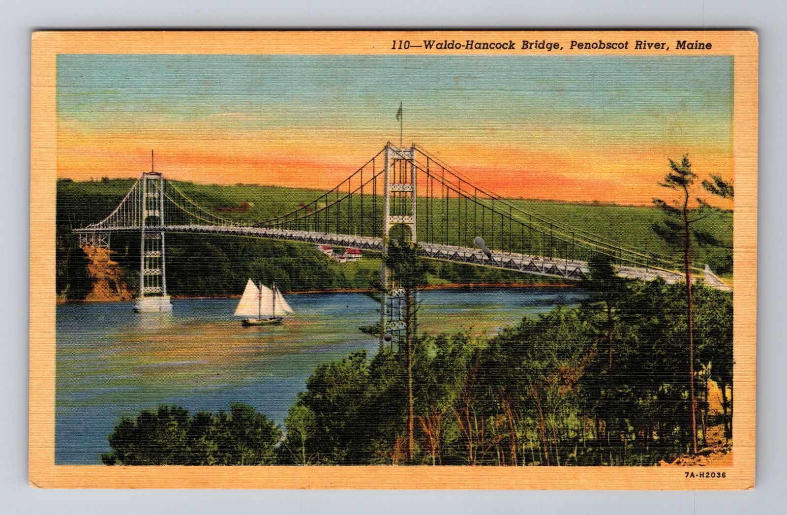 Penobscot River ME-Maine, Waldo Hancock Bridge, Antique, Vintage Postcard