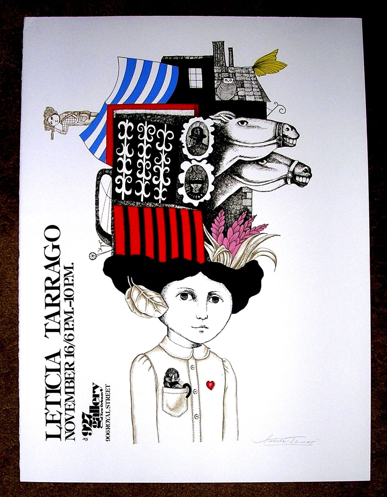 MEXICO Artist LETICIA TARRAGO Signed 1974 NEW ORLEANS ART GALLERY EXHIBIT PRINT