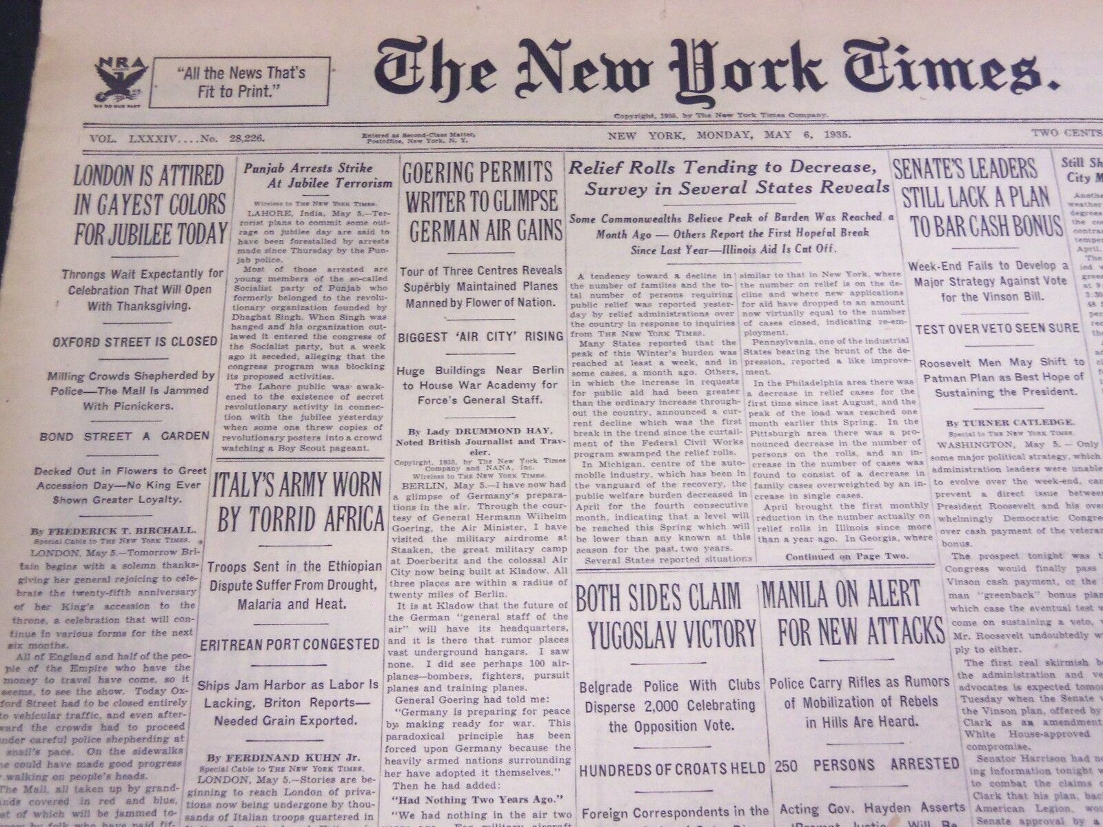 1935 MAY 6 NEW YORK TIMES - LONDON JUBILEE TODAY - NT 4925