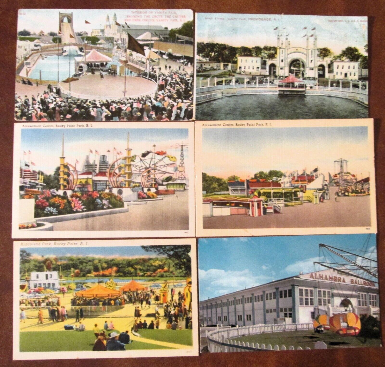 6 RHODE ISLAND AMUSEMENT PARK Postcards - VANITY FAIR / ROCKY POINT / CRESCENT