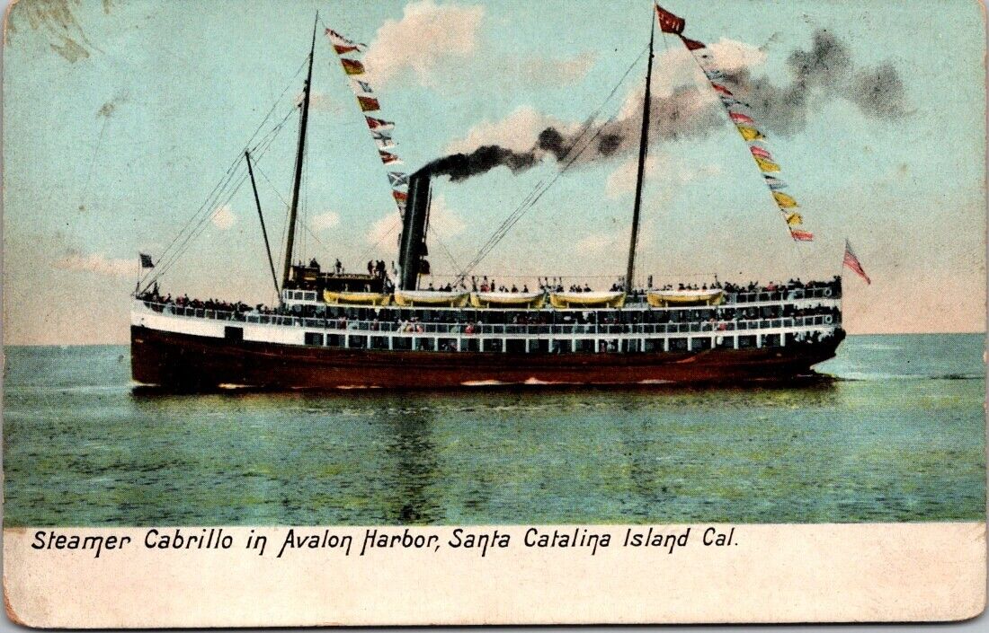 Avalon Harbor Santa Catalina Island California Steamer Cabrillo Vintage Postcard