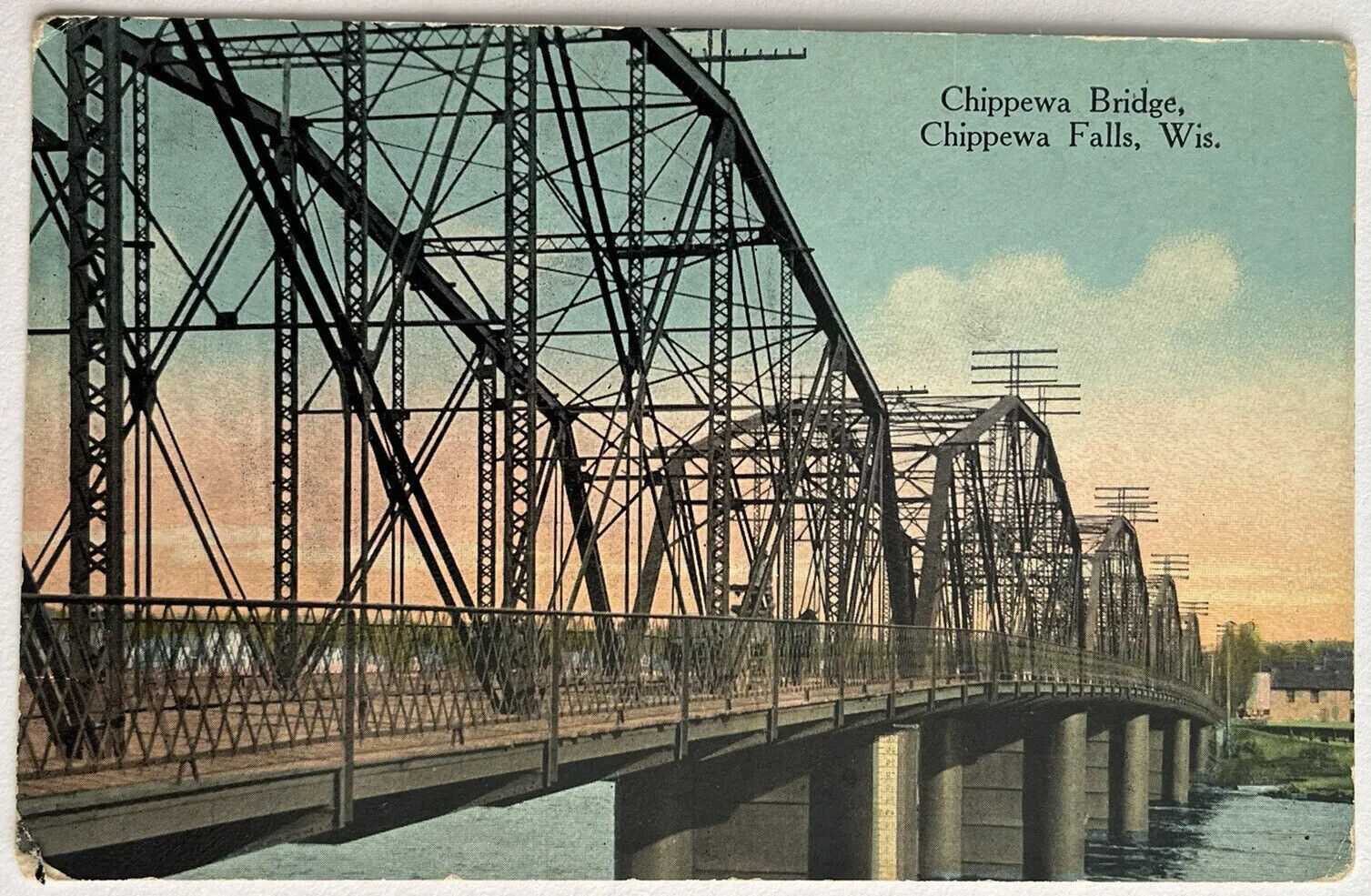 Chippewa Falls Bridge Wisconsin Postcard c1910