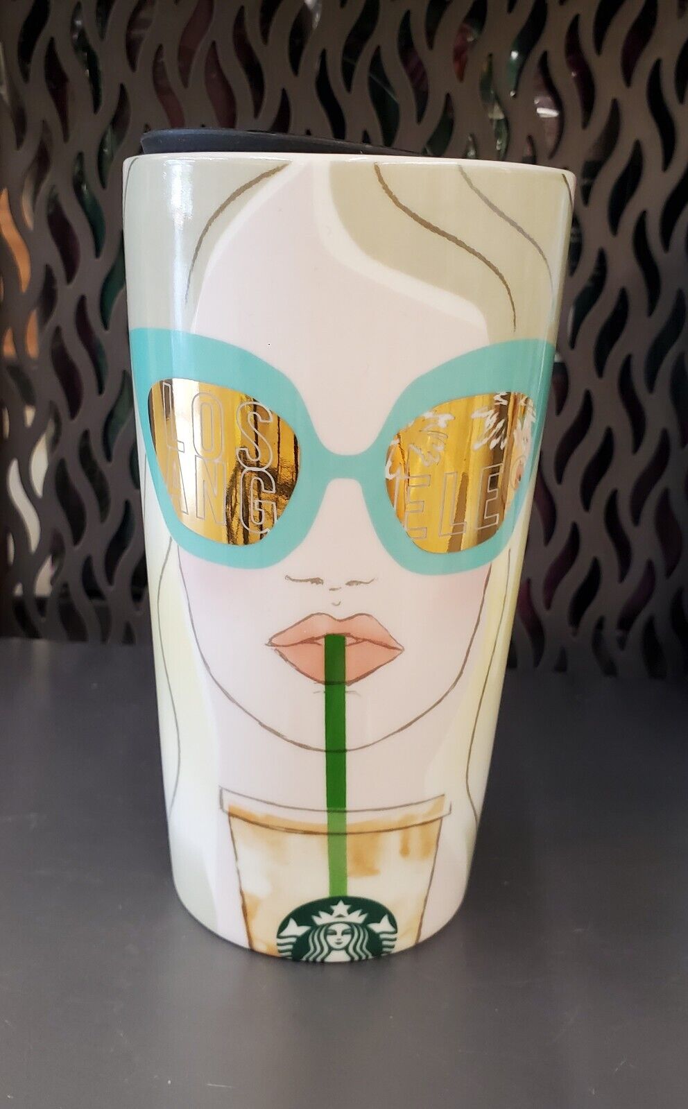 Starbucks Los Angeles 12oz Double Wall Ceramic Tumbler Woman with Sunglass city