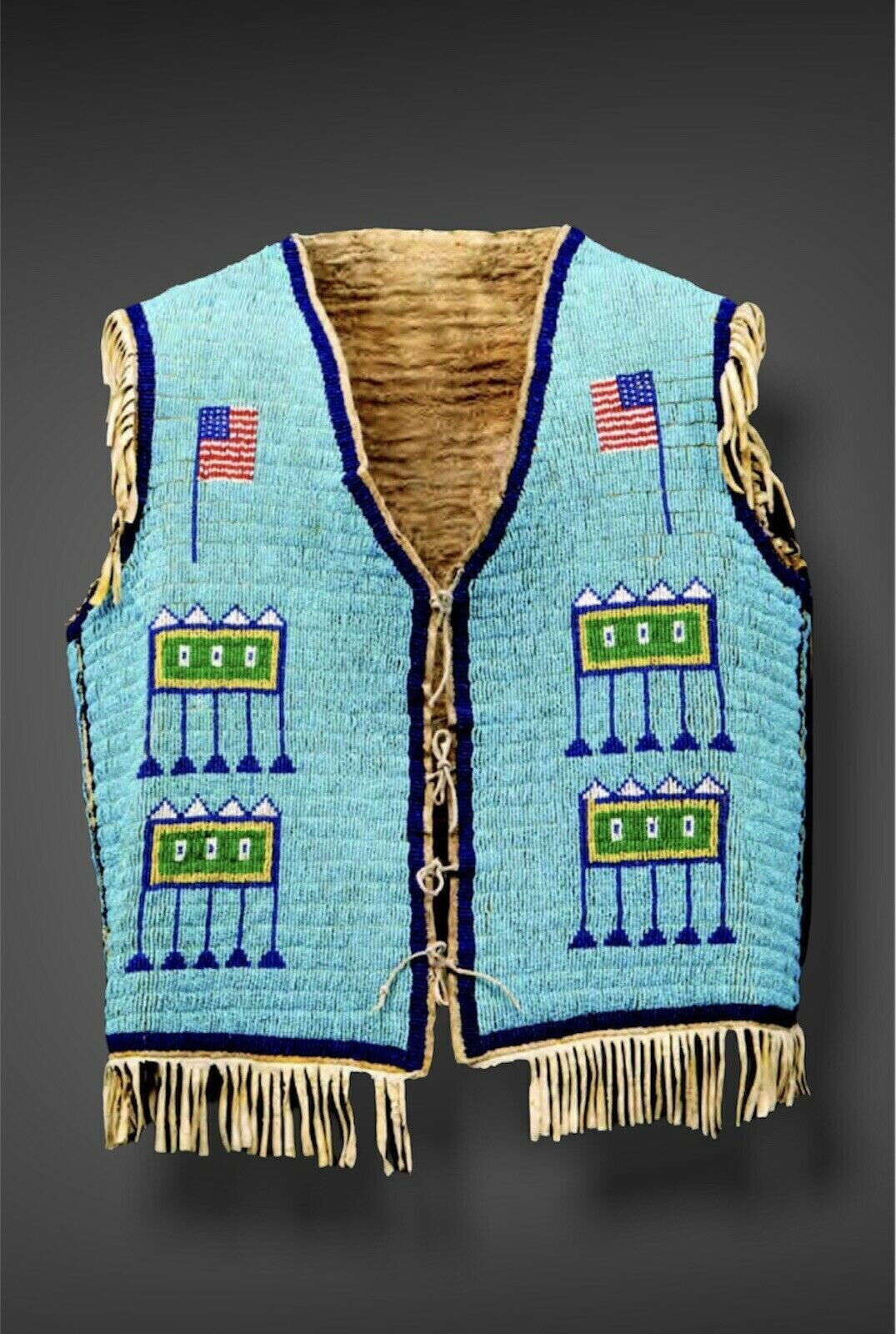 Old American Sioux Style Fully Beaded Front Suede Hide Back Powwow Vest NS54