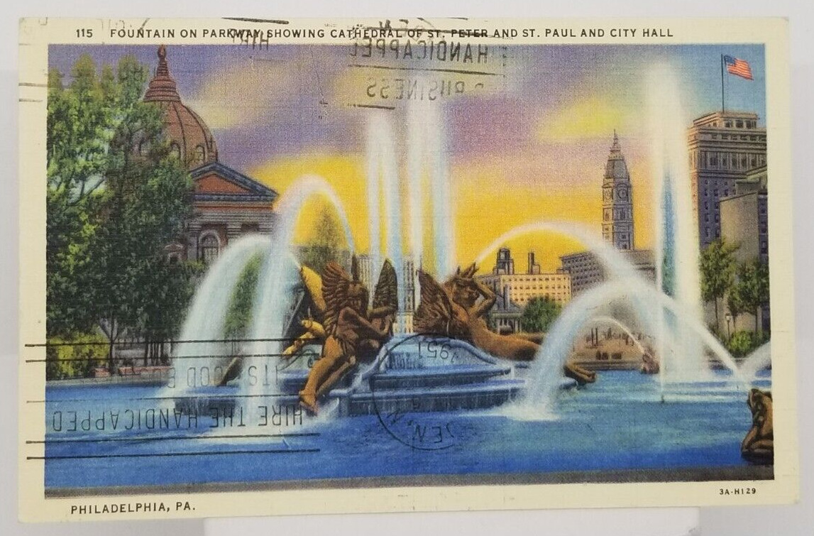 1951 Fountain Cathedral & City Hall Philadelphia Pennsylvania Vintage Postcard