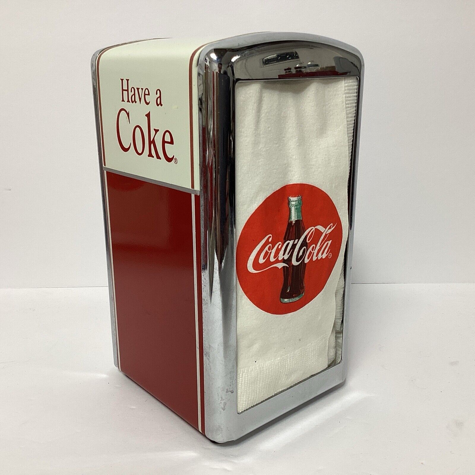 Vintage Coca Cola Napkin Holder Dispenser 1992 Red Chrome 50\'s Diner Style Coke