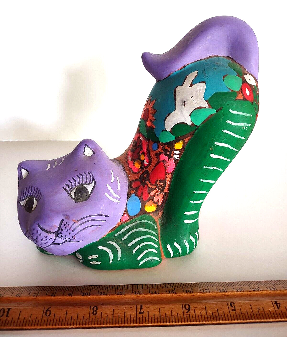 Vintage Mexican Talavera Handcrafted Pottery Folk Art Cat *6.5\