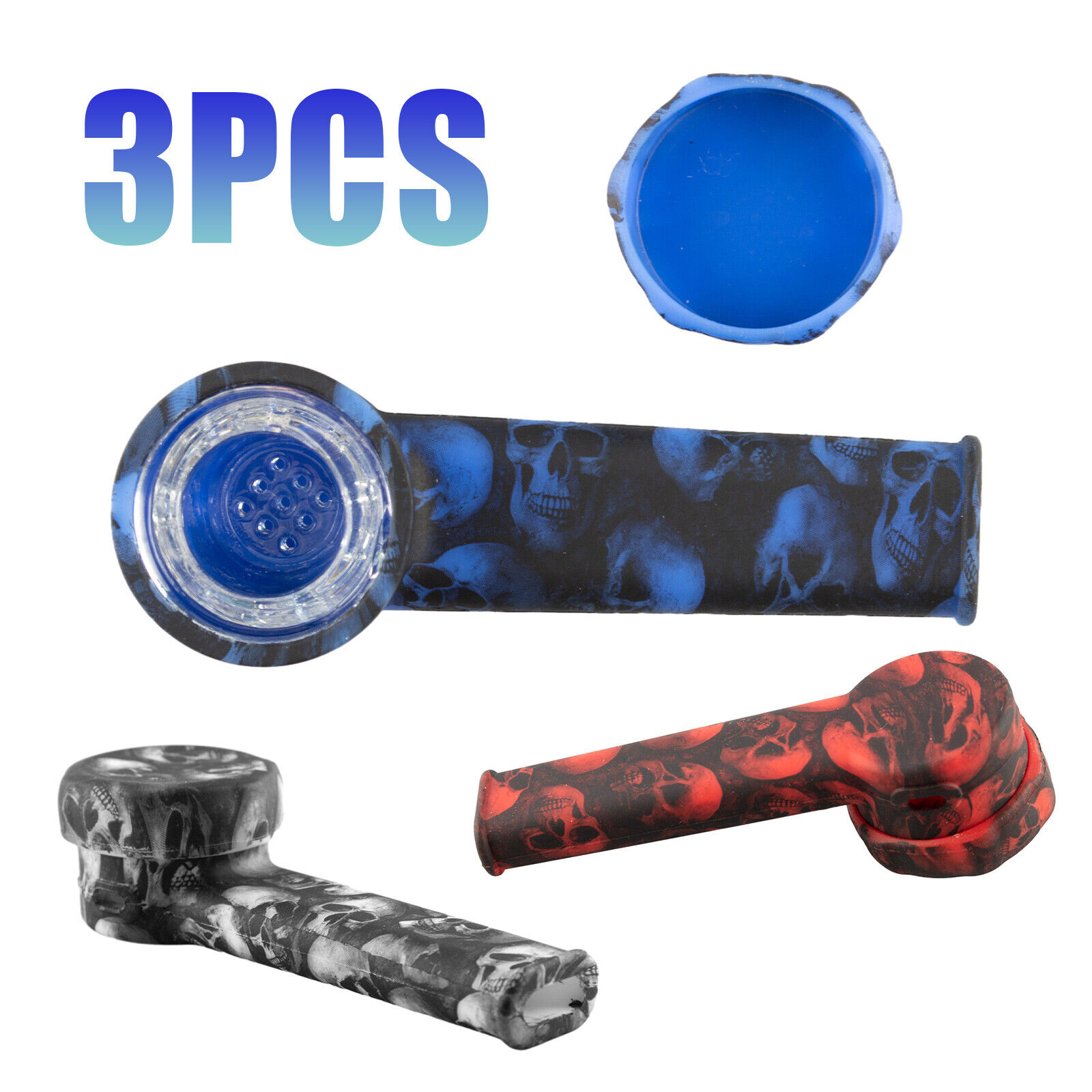 3 X Silicone Smoking Pipe with Glass Bowl US SELLER SAME DAY SHIP