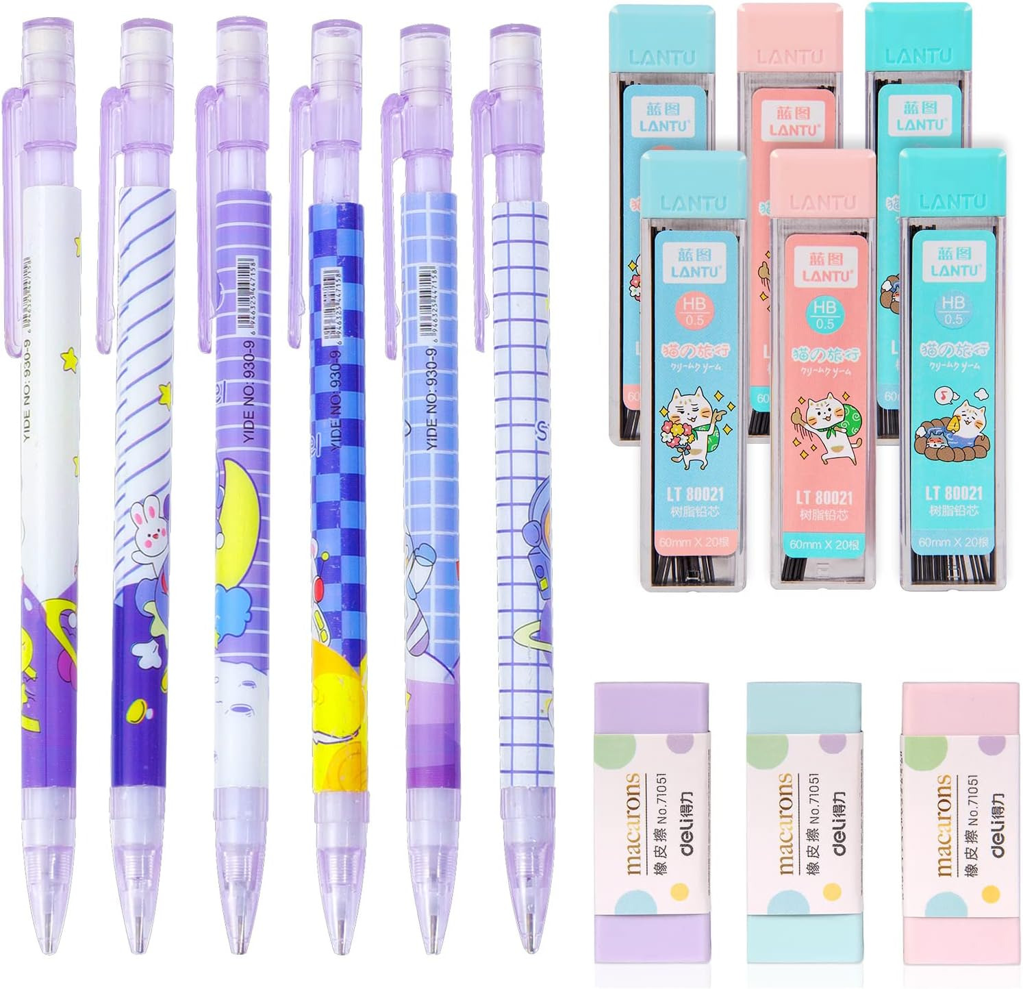 Cute Mechanical Pencil Set for Kids, 6Pcs 0.5Mm Japanese Kawaii Pencils, 6PCS Tu